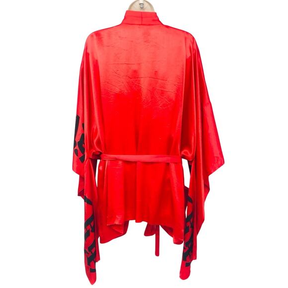 Alambic Red Asian Inspired Loungewear Set Pants and Open Front Tie Waist Robe - Picture 3 of 16